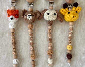 Personalised Dummy Clip animal / Pacifier chain with name / Schnullerkette mit Name / Klip na dudlík se jménem zviratko