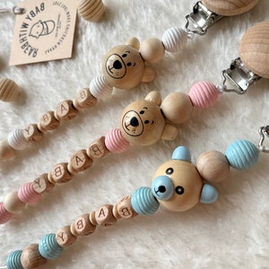 Personalised Bear Dummy Clip / Pacifier chain with name / Schnullerkette mit Name Bär / Klip na dudlík se jménem medvidek