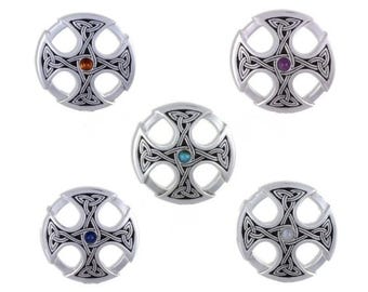 Celtic Cross Gemstone Brooch