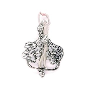 Art Nouveau Silver Dancing Lady Silver Brooch with Frosted Skin Tone Feature