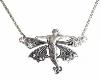 Art Nouveau Male Fairy Silver Necklace