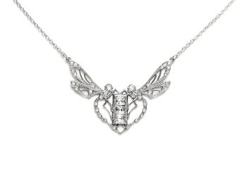 Zilveren art nouveau dubbele libel trouwketting bezet met Swarovski-kristallen