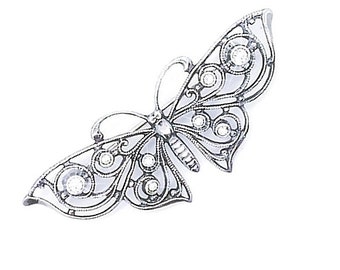 Broche papillon Art nouveau en cristal argenté