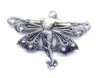 Jugendstil Silbermännchen Fee Brosche/Anhänger