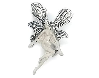 Broche Art nouveau en argent, nymphe et fée