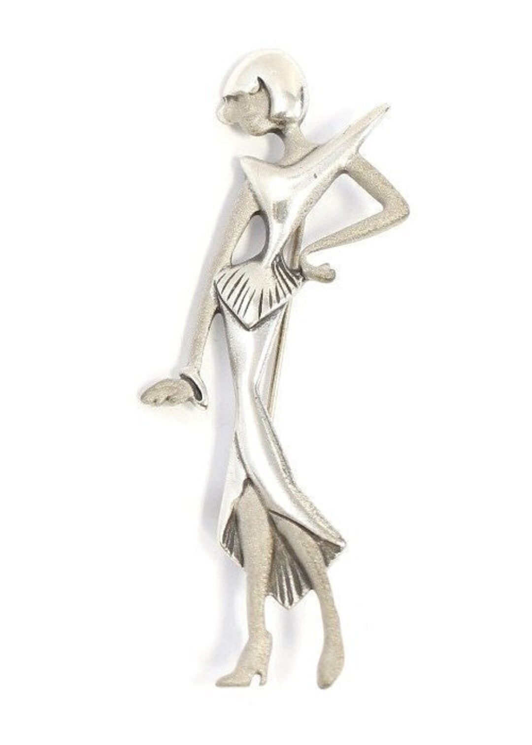 Art Deco Silver Lady Brooch With Frosted Skin Tone Features Etsy