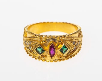 Greek Orthodox Ring made of Silver or Gold with Red and Green Stones
