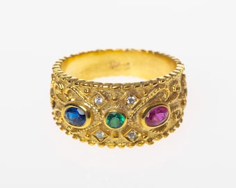 Multi-Stone Sterling Silver 925 Ring from Byzantine Era