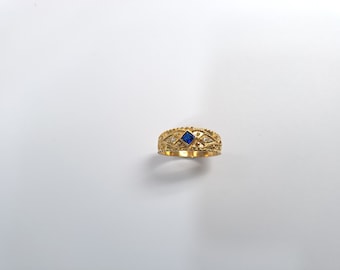 Traditional Byzantine Ring made of Silver or Gold with Square Blue/Red/Green Zircon Stone and White side Zircon Stones