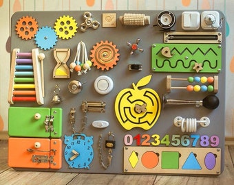 Handmade Wooden Busy Board: Toddler Sensory Montessori Toy