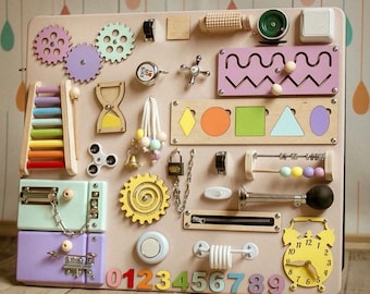 Montessori Busy Board: Personalized Wooden Sensory Toy, Baby Activity Board