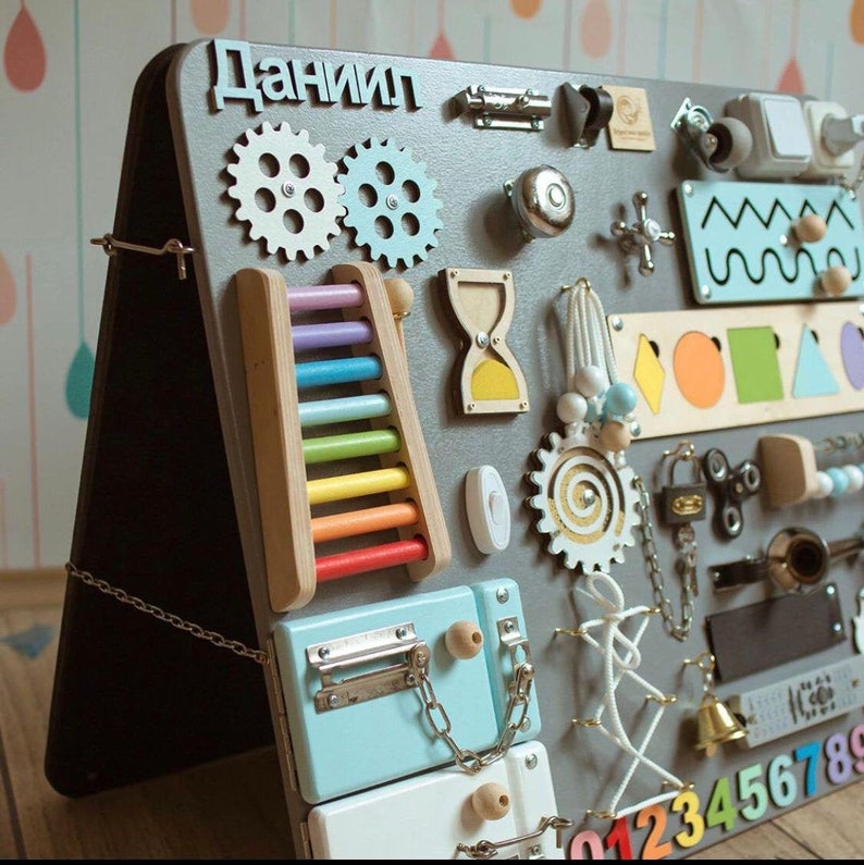 Toddler busy board for 1 year old with chalk board FAST Etsy