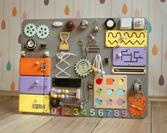 Personalized Wooden Busy Board: Montessori Toddler Activity Center