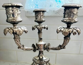 Antique Silvered Bronze Trio Cherub Candelabras Candlesticks by Pairpoint Silver Company