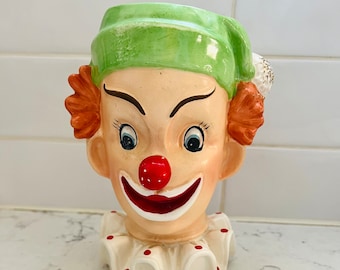 Vintage Napcoware C3321 Ceramic 6” Tall Clown Head Face Planter with Ruffles Vase Japan