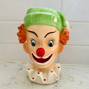 Vintage Napcoware C3321 Ceramic 6 Tall Clown Head Face Planter with Ruffles Vase Japan image 1