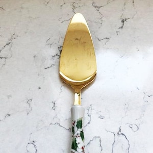 Vintage Christmas Pie or Cake Spatula Porcelain Holly Handle Gold Stainless Japan Mid Century, Antique Spatula for Party Table
