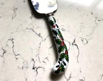 Vintage Sheffield England Christmas Holiday Porcelain & Stainless Steel Cake Pie Server 10"