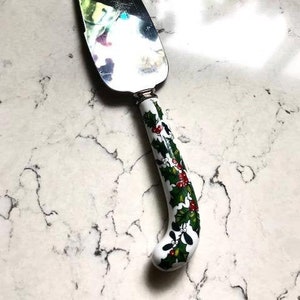 Vintage Sheffield England Christmas Holiday Porcelanowy serwer do ciasta i ciasta ze stali nierdzewnej 10"