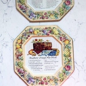 2 Piece of Vintage 1982 Avon Hospitality Sweets Recipe Tin Plates Decorative Wall Decor