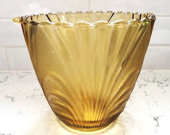 1970s Vintage Concord Brockway Ice Bucket or Planter Amber Wave Sandwich Glass, Antique Yellow Glass Planter Home Decor