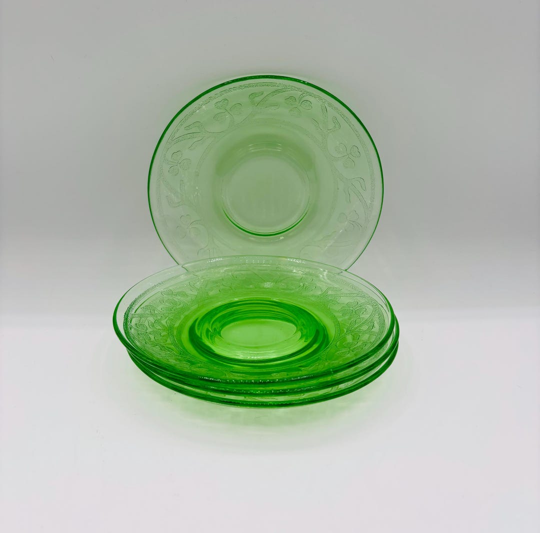 Vintage Green Etched Shamrock Glass Saucers Circa 1950s Etsy