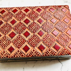 Vintage Folk Art Pyrography Hand  Carved Wooden and Hand Painted Trinket Box