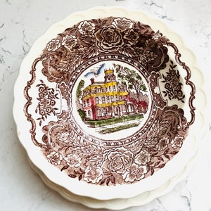 8 Pieces of VERNON'S 1860 Fruit/ Dessert Bowls 7.5 and Salad/Bread Butter Plates Vernon Kilns 1940s Brown Transferware Underglaze image 1