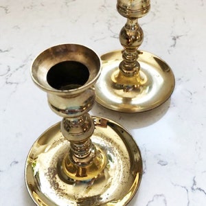 One Pair of Vintage Gold Solid Brass Taper Candle Holder image 3