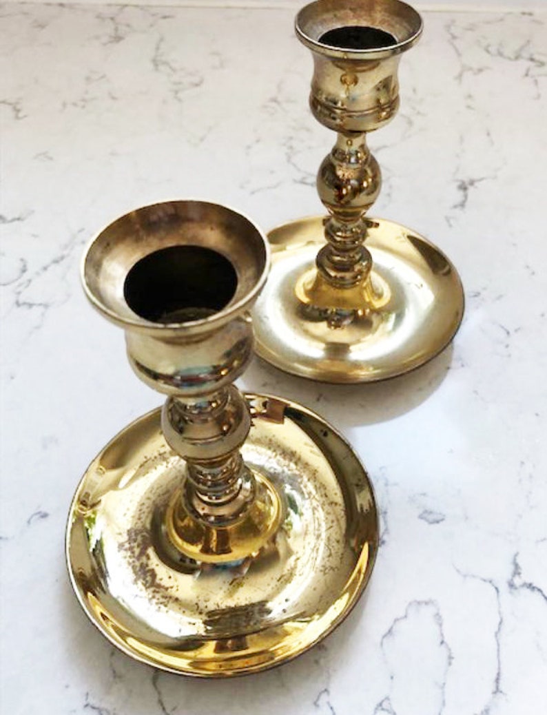 One Pair of Vintage Gold Solid Brass Taper Candle Holder image 3