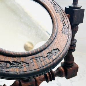 Antique Swerving Vanity Mirror Folk Art Hand Carved Wooden Shaving Mirror image 5
