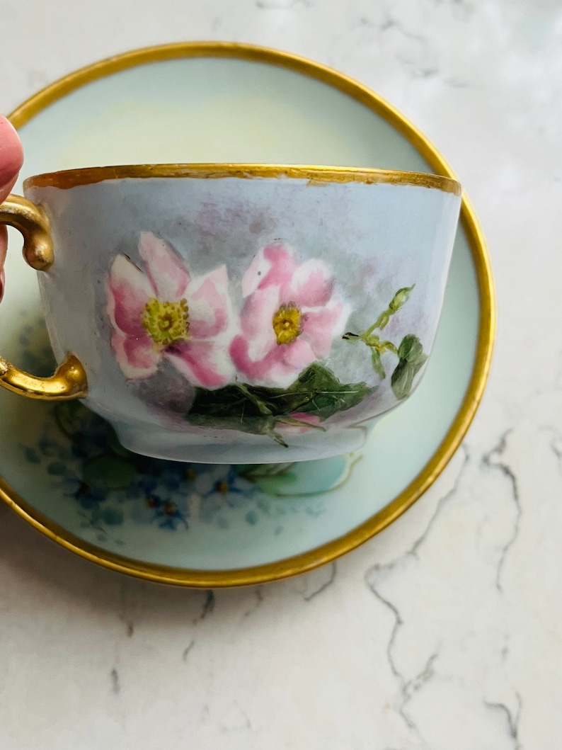 Vintage D&C France Hand Painted Floral Cup and Mug Golden image 2