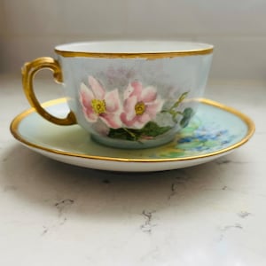 Vintage D&C France Hand Painted Floral Cup and Mug Golden image 1