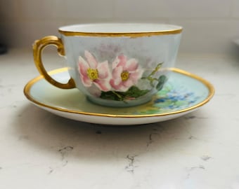 Vintage D&C France Hand Painted Floral Cup and Mug Golden