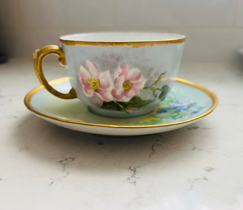 Vintage D&C France Hand Painted Floral Cup and Mug Golden image 1