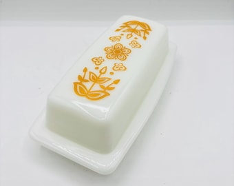 Rare Vintage Corelle Butterfly Gold Pyrex Butter Dish | 1970s Corning Ware Lid & Base | Mid-Century Kitchen Collectible
