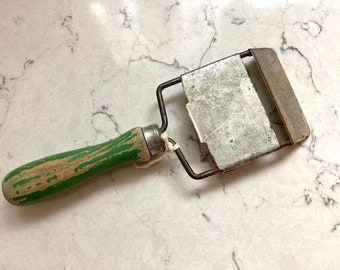 Vintage Mid-Century Green Wooden Handle Cheese Slicer, Antique Wine and Cheese Slicer  with Wooden Handle