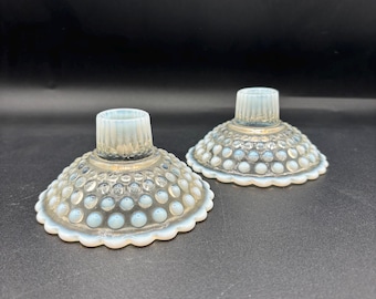 Vintage White Hobnail Opalescent Glass Candlestick Holders | Elegant Milk Glass Candle Holders | Classic Cottagecore