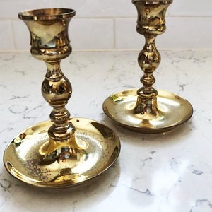 One Pair of Vintage Gold Solid Brass Taper Candle Holder image 2