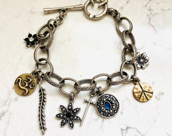 Vintage Lucky Brand Charm Silver Tone Bracelet