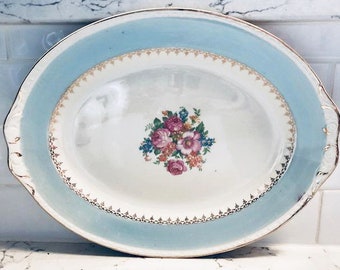 Vintage Homer Laughlin Eggshell Georgian Marilyn Blue Platter - 11 1/2 x 9 inches
