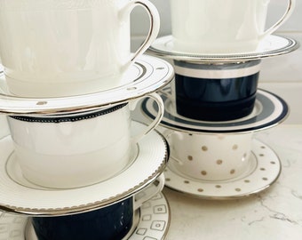 18 pieces- New- Mix Design Modern Kate Spade Ceramic by Lenox Made in USA New York Bread n Butter, Saucers, and Mugs