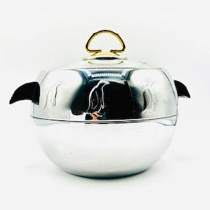 1950s West Bend Penguin Hot/Cold Server Ice Bucket, Chrome & Bakelite -