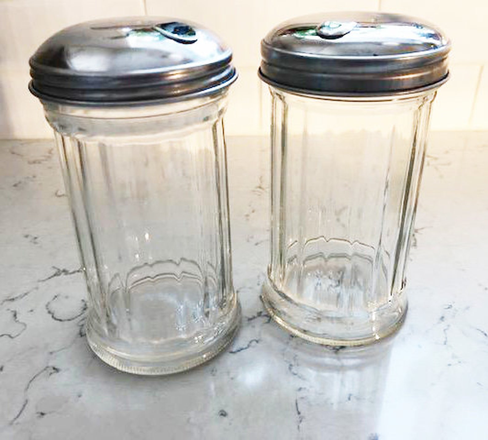 One Pair of Vintage Glass Sugar Shaker W/ Metal Top Retro Etsy