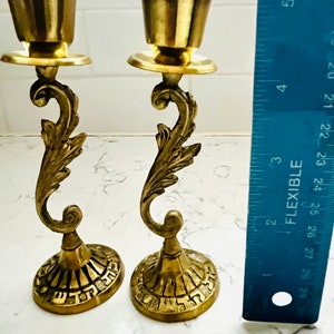 Vintage Pair of Solid Golden Brass Israel Taper Candle Holders image 5