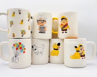 Your Choice Rae Dunn UP Adventure Pixar Mugs &quot;Public Menace, UP, Adventure Is Out There, Adventure Buddy, & My Favorite Day is Today, Squirr