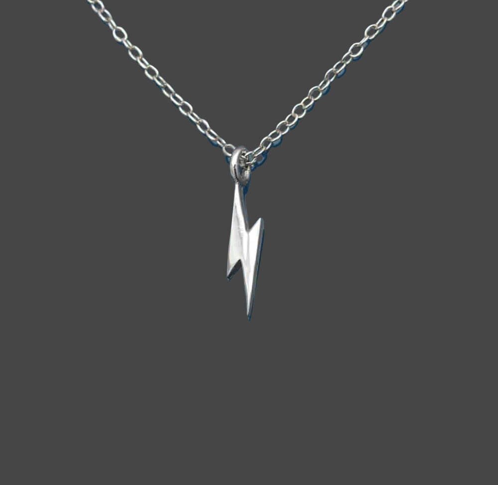 Sterling Silver Frosted Lightning Pendant Necklace 