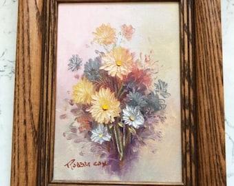 Vintage Signed Original by Robert Cox Oil Painting of Multi Color Floral Bouquet Certified Authenticity Artwork