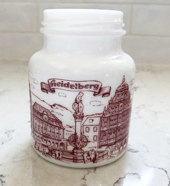 Vintage Heidelberg Small Milk Glass Mustard Jar Antique Glass Etsy