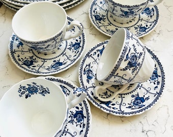 Indies Blue and White by Johnson Brothers Saucers and Mugs Ironstone Made in England